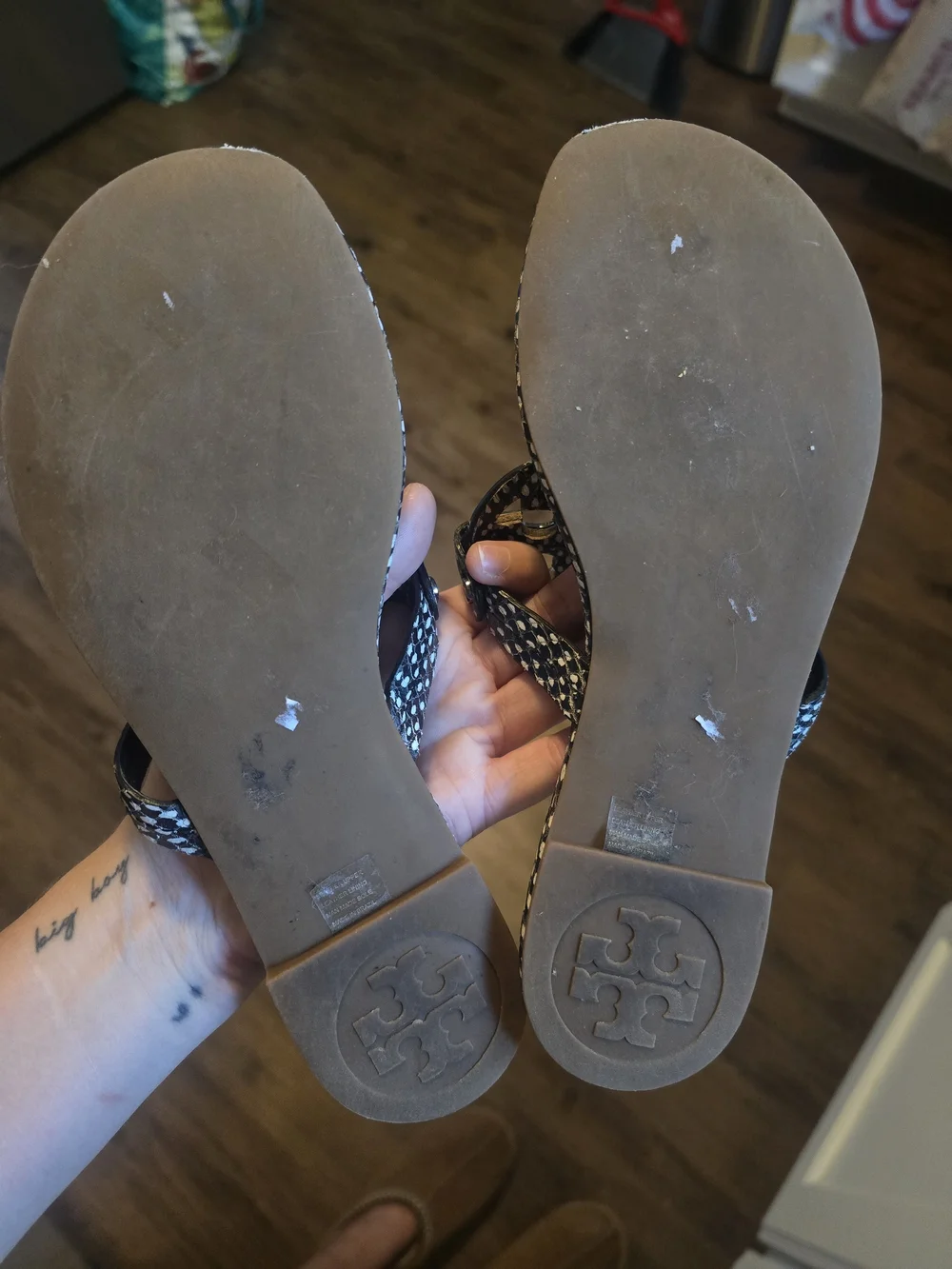 Tory Burch Black & White Snakeskin-Print Miller Thong Sandals